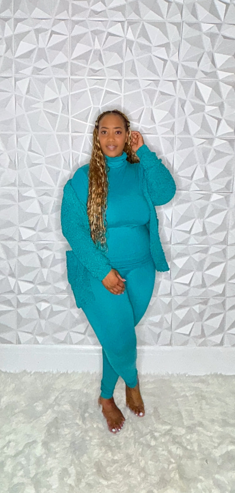 2 Pc Mock Neck Set (Lt. Teal)