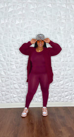 Popcorn Cardigan Set-Dk Burgandy