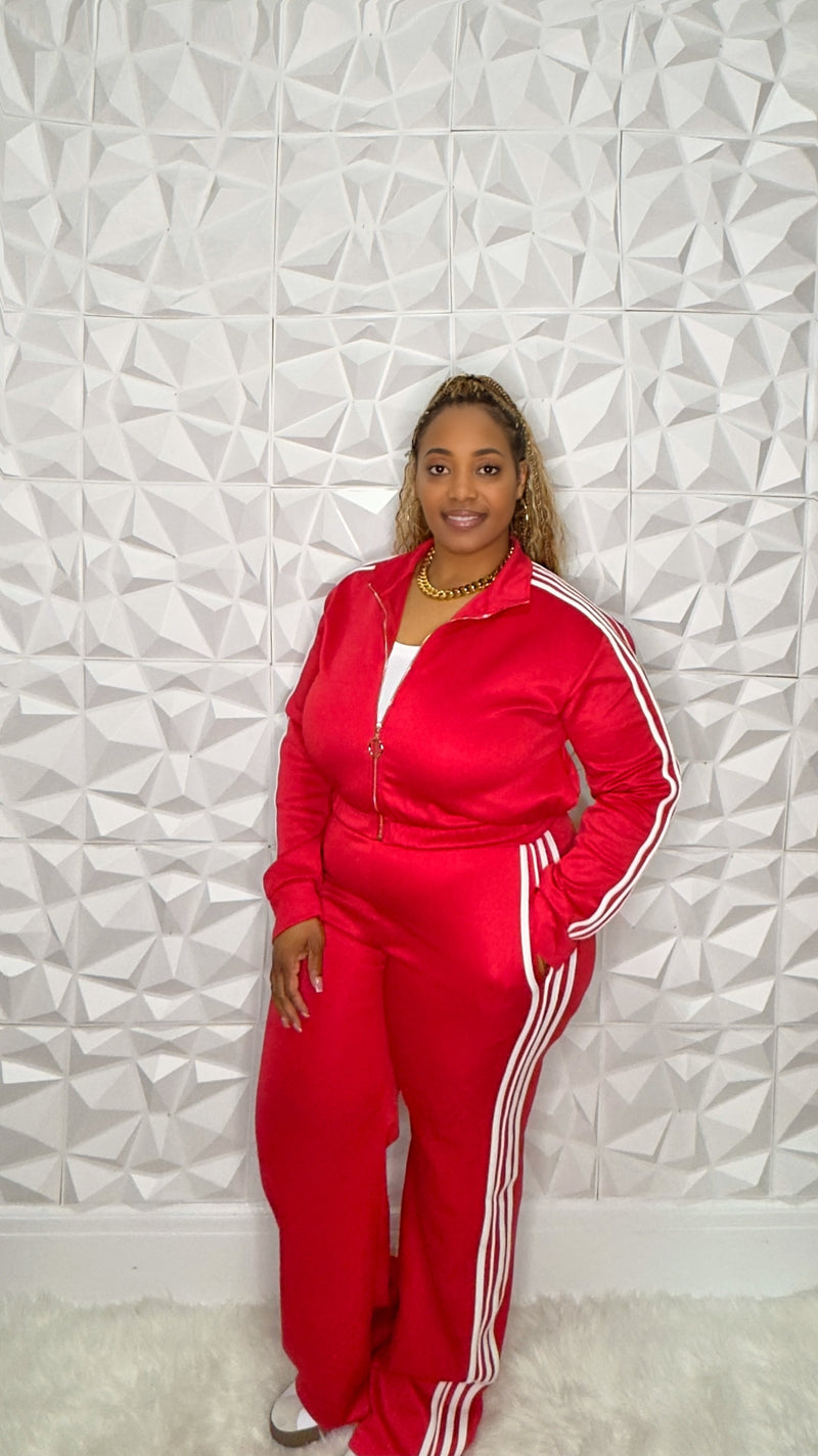 Delta Red and White Track Suit