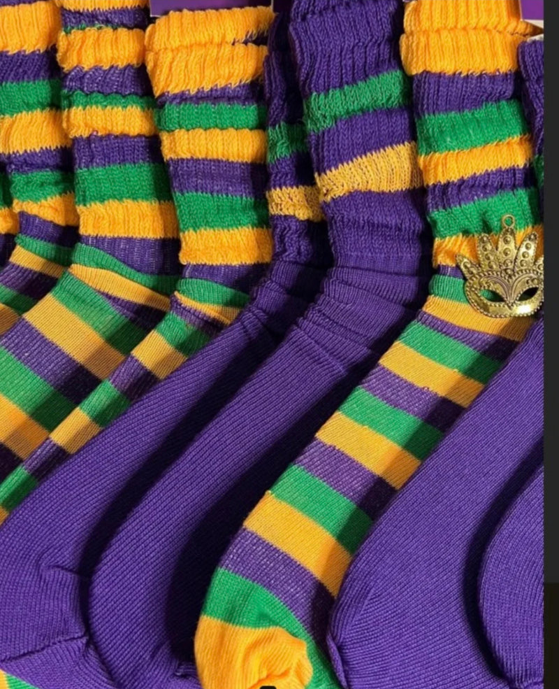 Striped Mardi Gras Slouch Socks