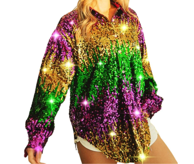 Mardi Gras Sequin Jacket w/ Pockets