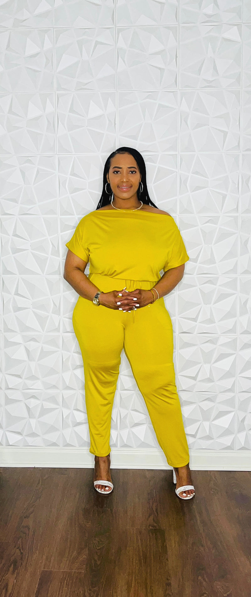 Off The Shoulder Jumpsuit (Mustard)