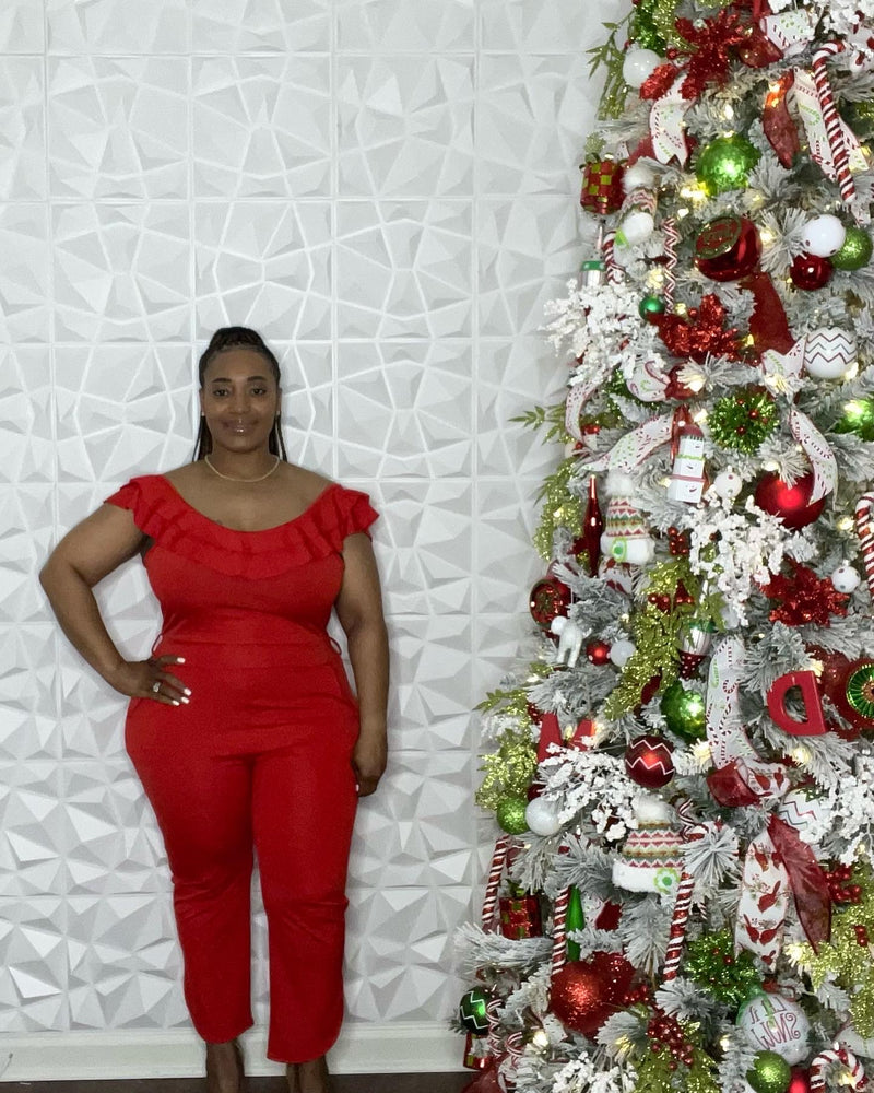 Red V-Neck Jumpsuit